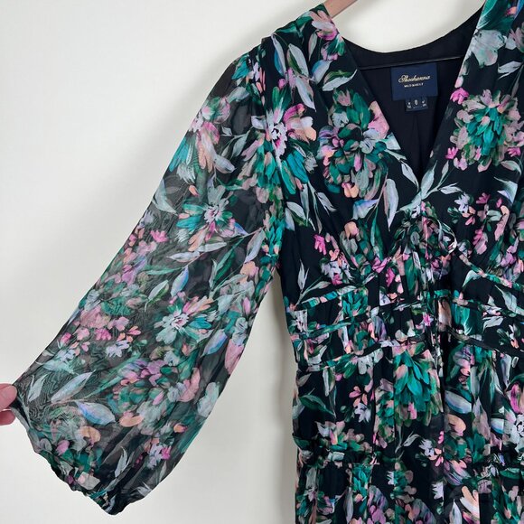 Anthropologie Shoshanna Silk Floral Midi Dress Sheer Puff Sleeve Wedding Guest 8 - Picture 5 of 11